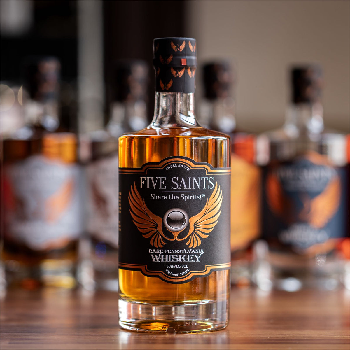 Five Saints Distilling Rare Pennsylvania Whiskey bottle, ultra-small batch 250-bottle release distilled from 75% corn and 25% rye, 100 proof 750ml aged craft whiskey