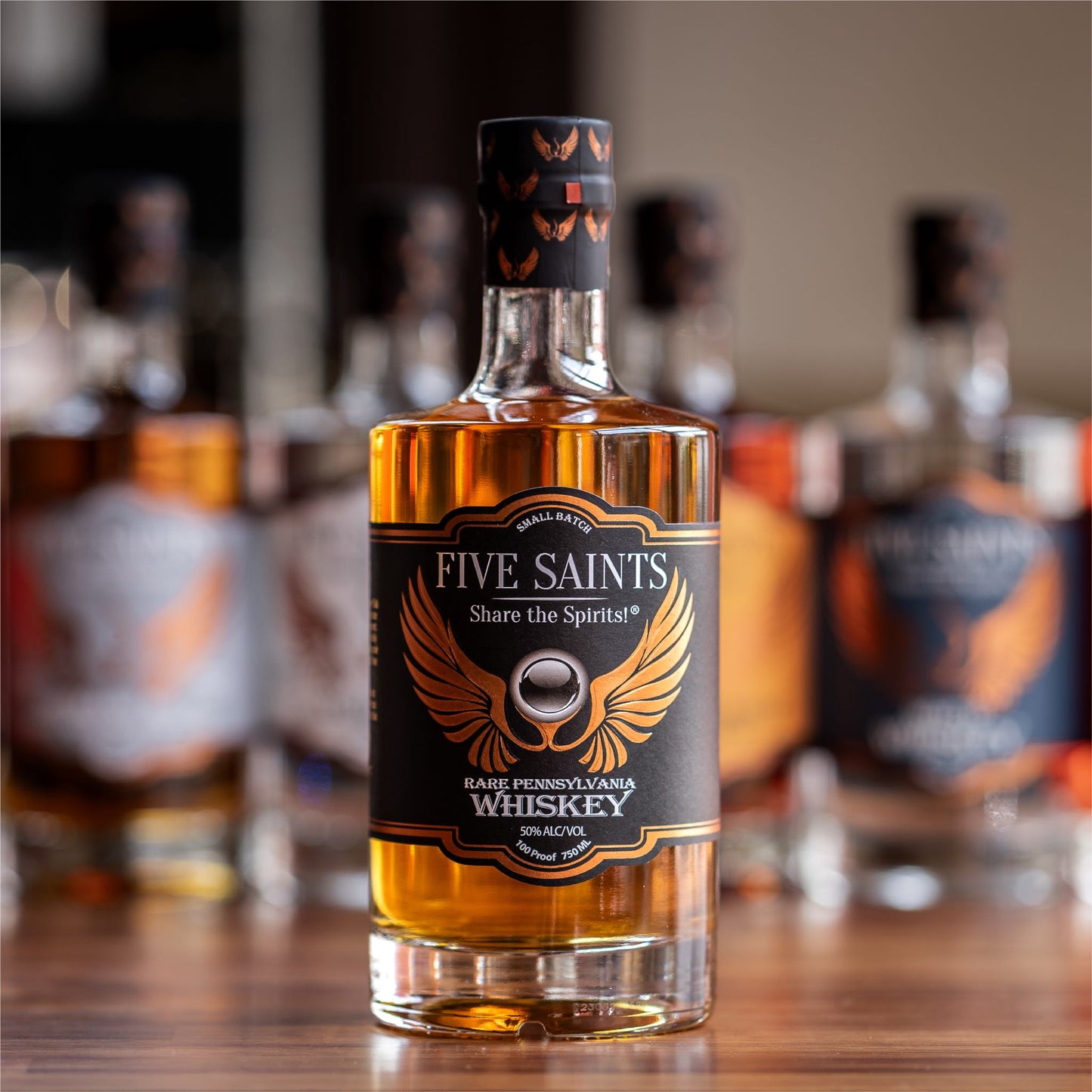 Five Saints Distilling Rare Pennsylvania Whiskey bottle, ultra-small batch 250-bottle release distilled from 75% corn and 25% rye, 100 proof 750ml aged craft whiskey